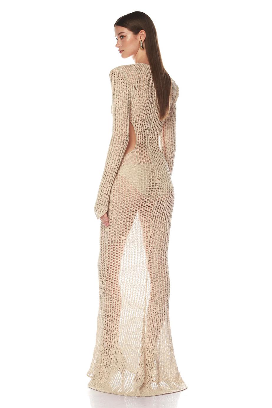 Crochet Rhinestone Cut-Out Maxi Dress