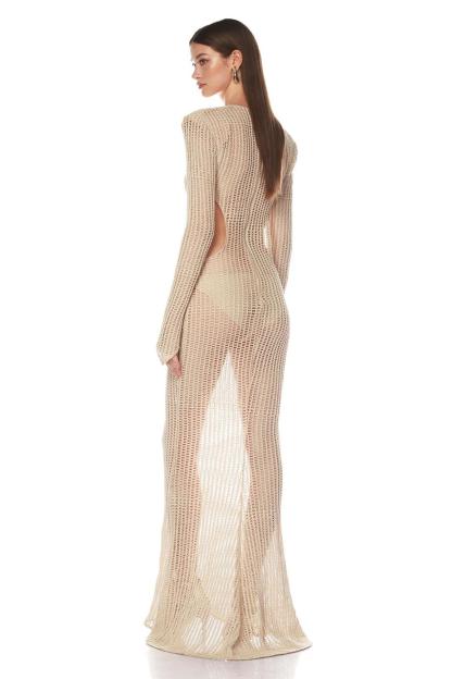 Crochet Rhinestone Cut-Out Maxi Dress