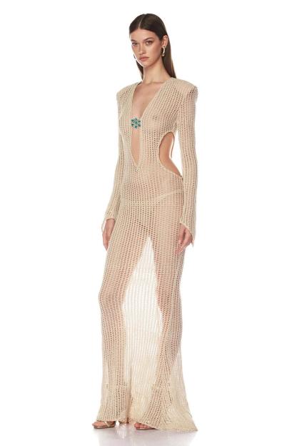 Crochet Rhinestone Cut-Out Maxi Dress