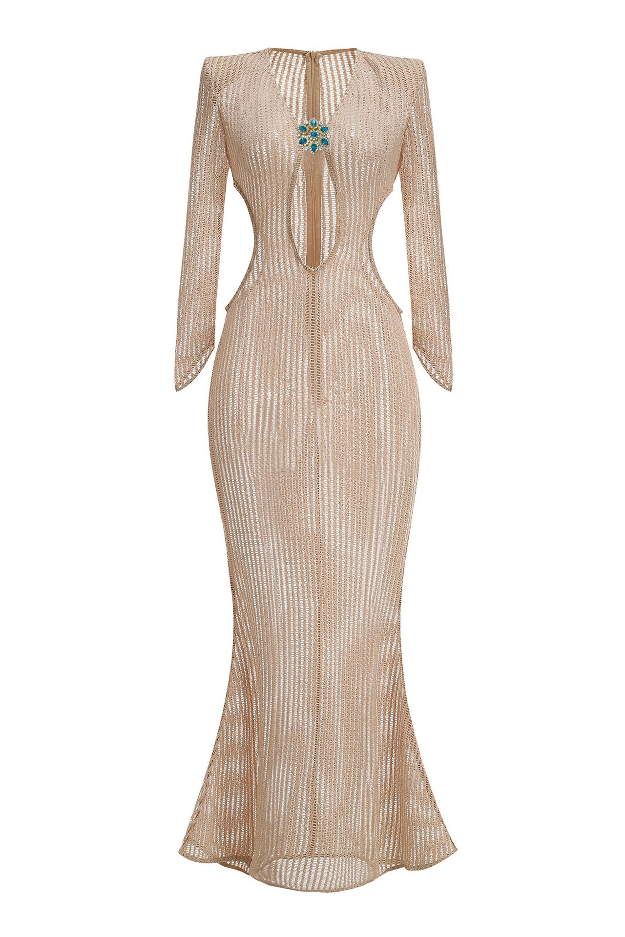 Crochet Rhinestone Cut-Out Maxi Dress