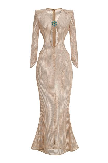 Crochet Rhinestone Cut-Out Maxi Dress