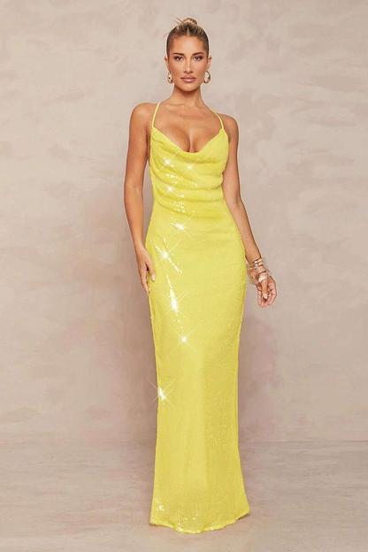 Sequin Swing Collar Slip Maxi Dress