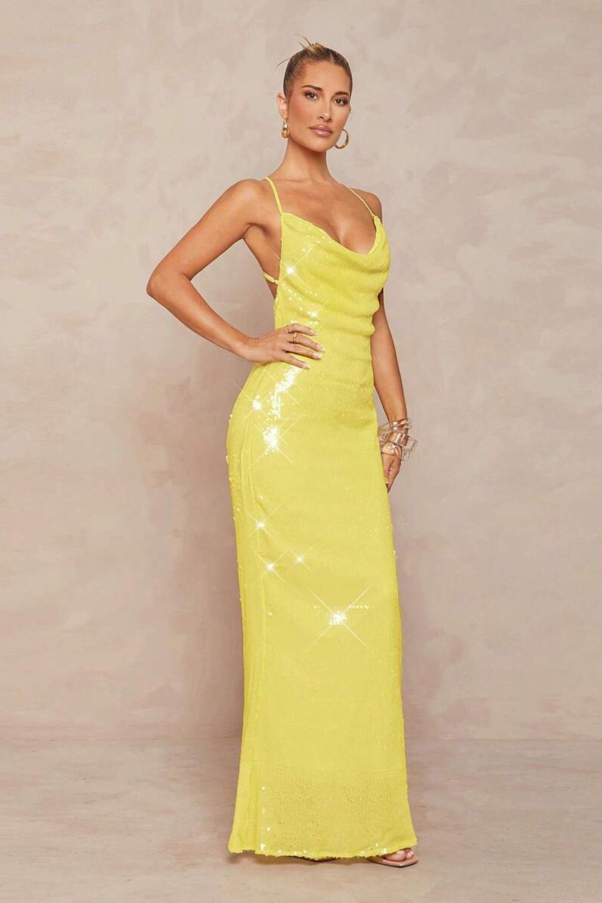 Sequin Swing Collar Slip Maxi Dress