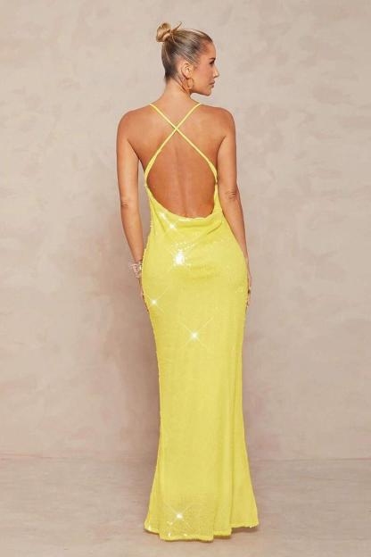 Sequin Swing Collar Slip Maxi Dress