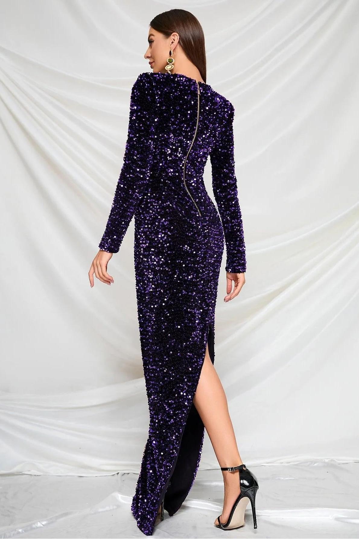 Velvet Sequin Long Sleeve Maxi Dress