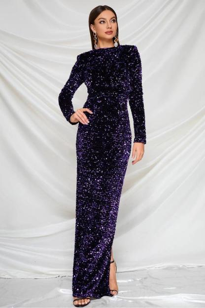 Velvet Sequin Long Sleeve Maxi Dress