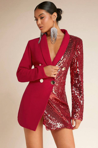 Sequin Splicing Metal Decorations Mini Dress