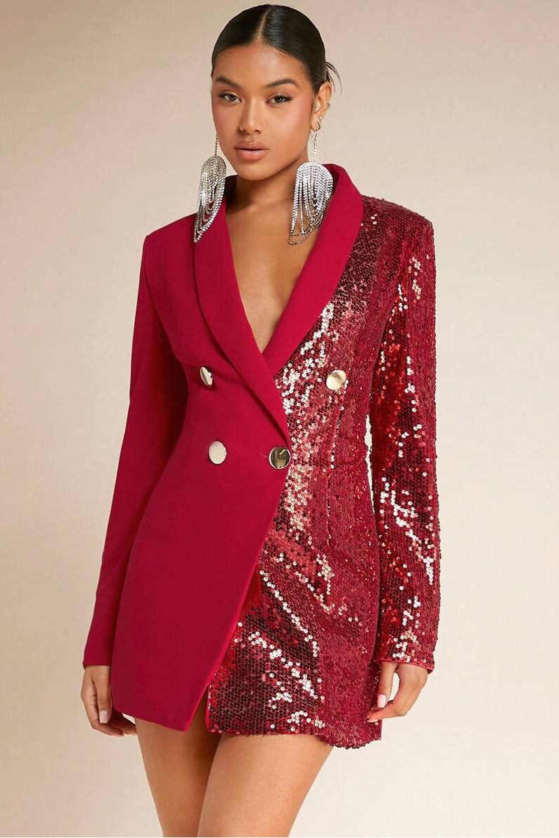 Sequin Splicing Metal Decorations Mini Dress