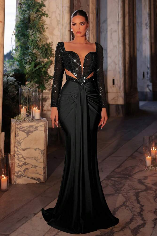 Sequin Splicing Jersey See-Through Maxi Dress