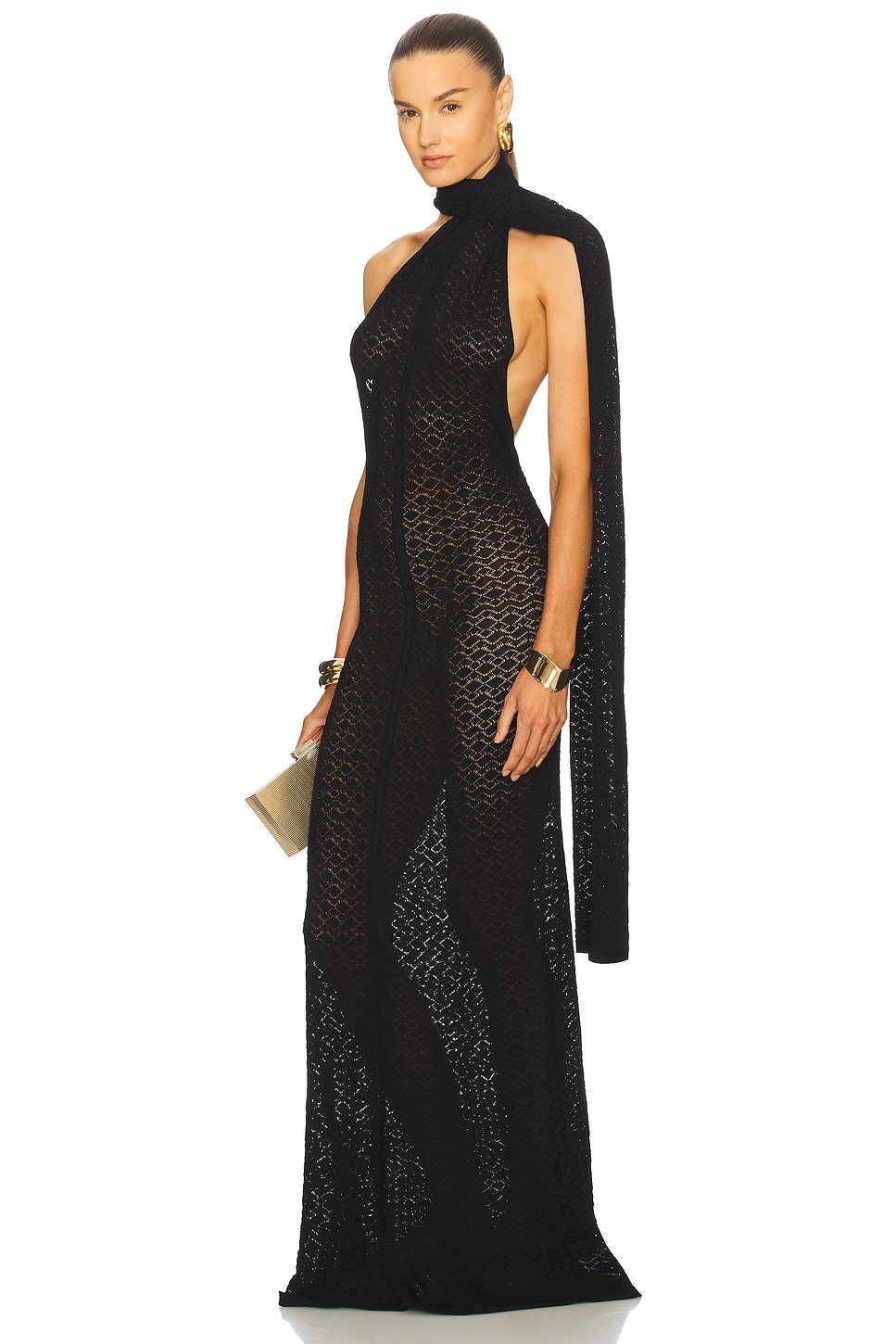 Crochet Skew Collar Maxi Dress With Cape