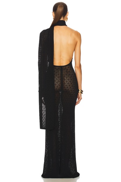 Crochet Skew Collar Maxi Dress With Cape