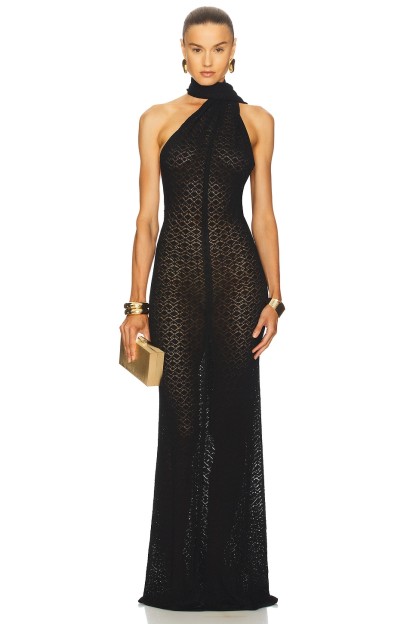 Crochet Skew Collar Maxi Dress With Cape