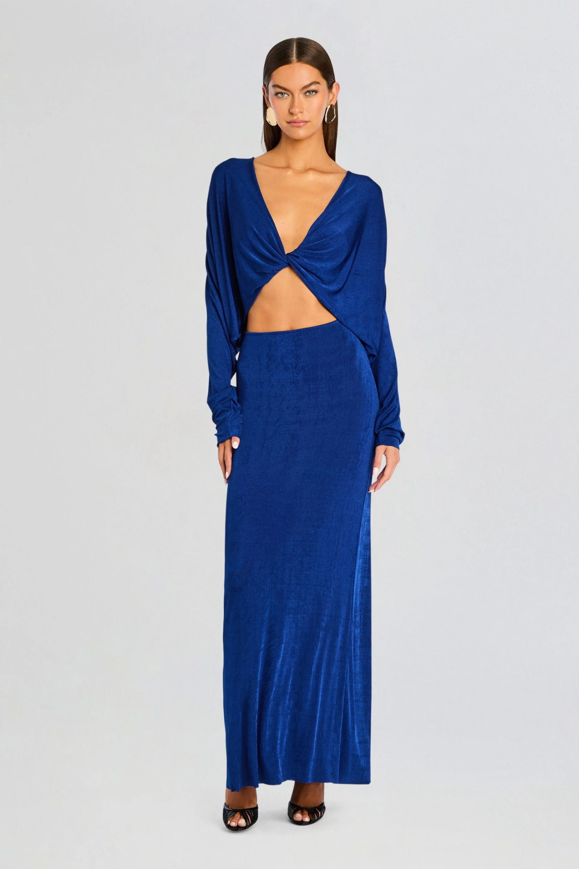 Knotted Long Sleeve Cut-Out Maxi Dress
