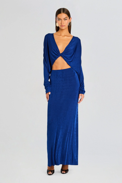 Knotted Long Sleeve Cut-Out Maxi Dress