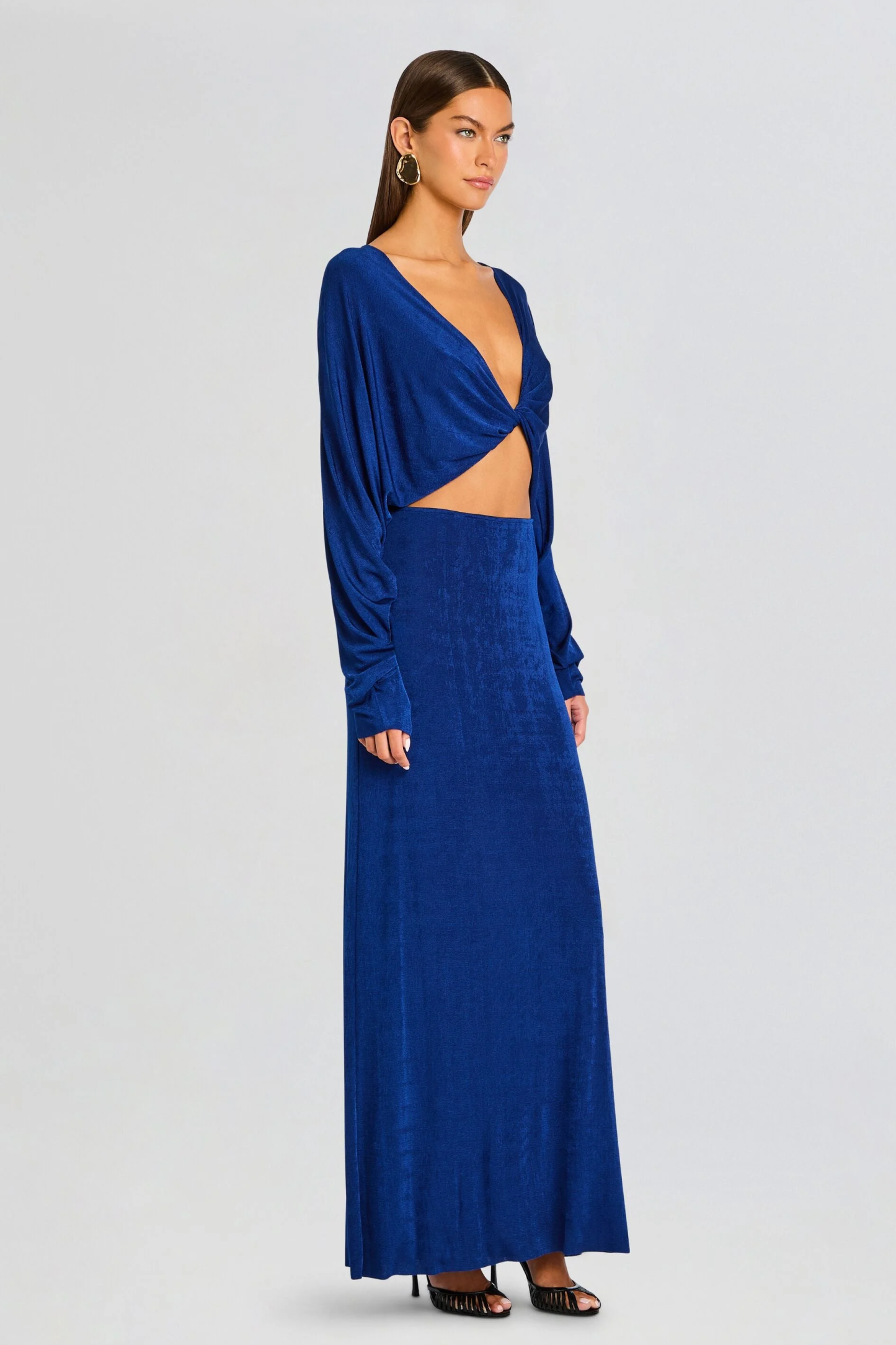 Knotted Long Sleeve Cut-Out Maxi Dress