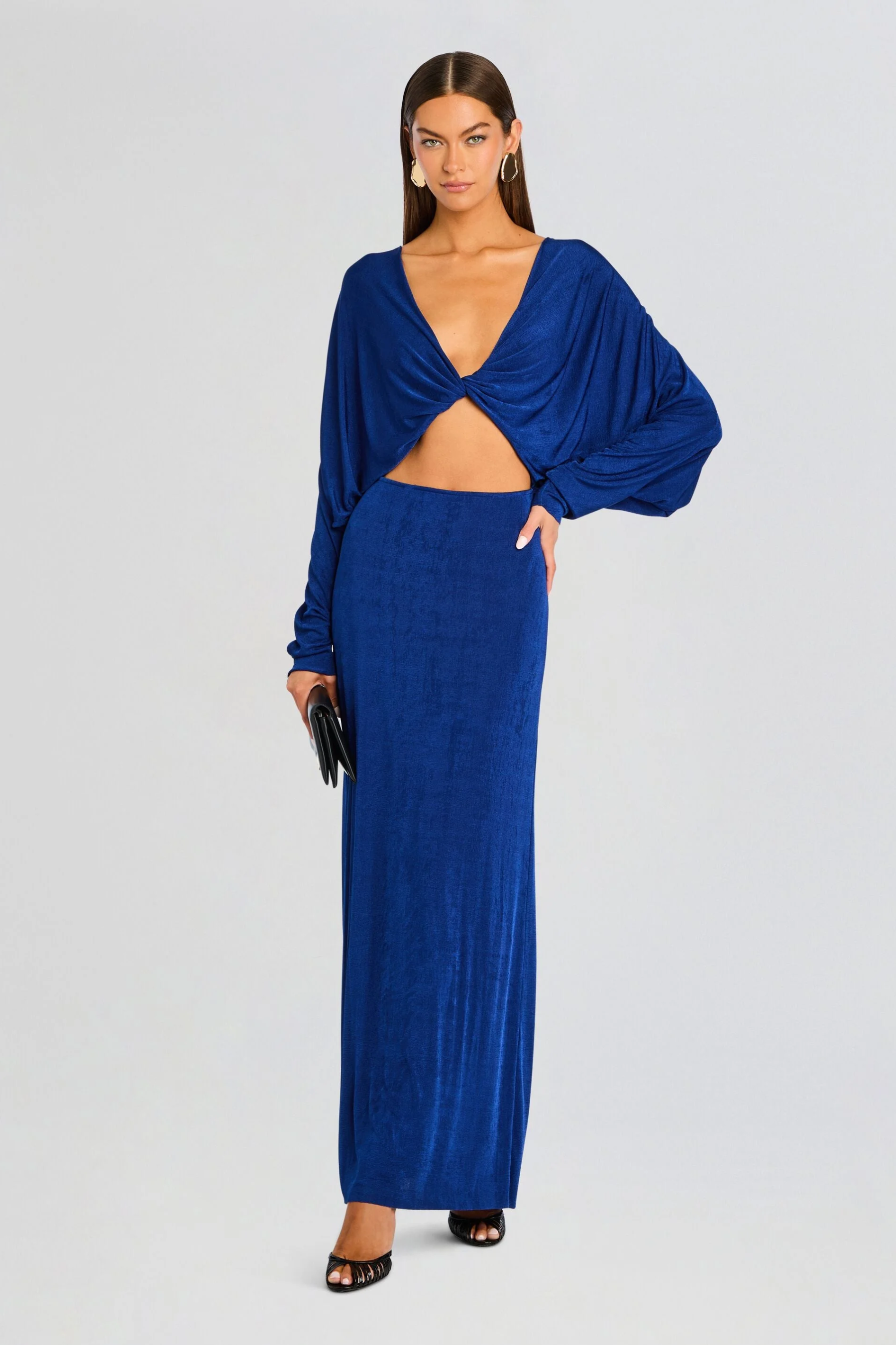 Knotted Long Sleeve Cut-Out Maxi Dress