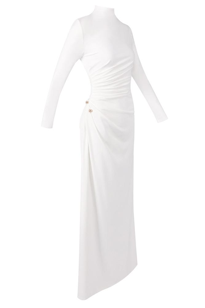 Long Sleeve Gathering Slit Maxi Dress