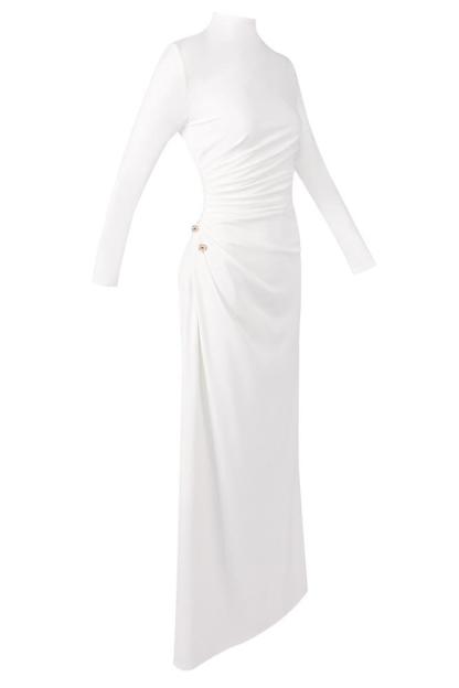 Long Sleeve Gathering Slit Maxi Dress