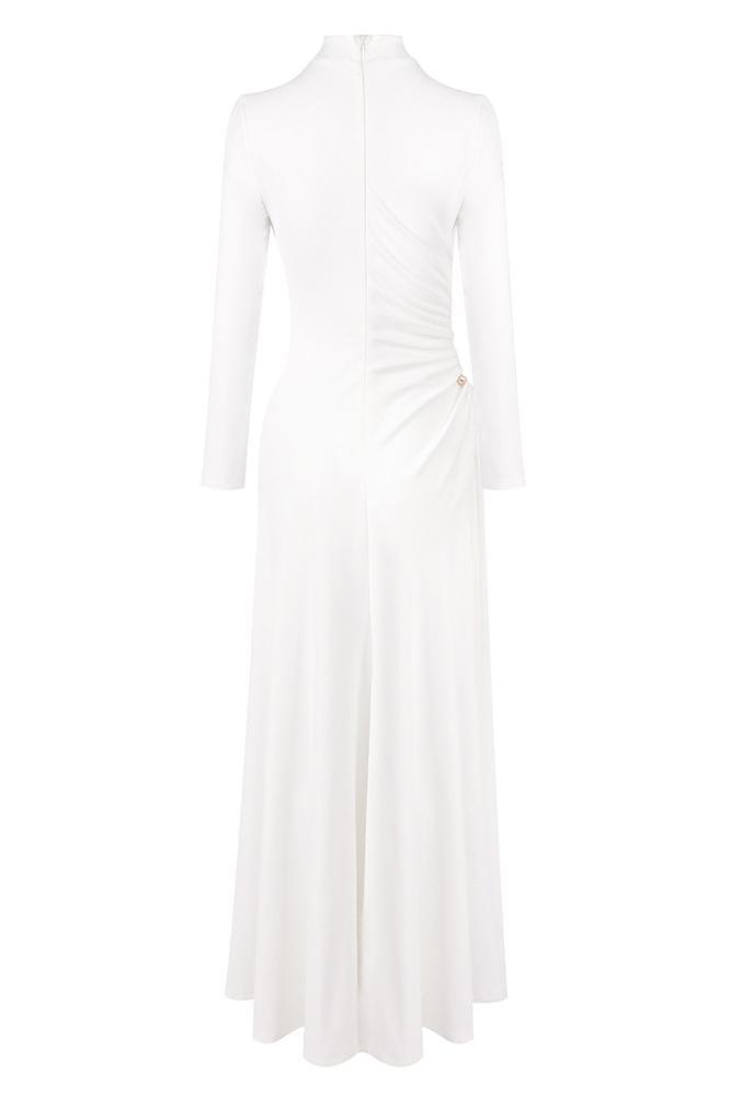 Long Sleeve Gathering Slit Maxi Dress