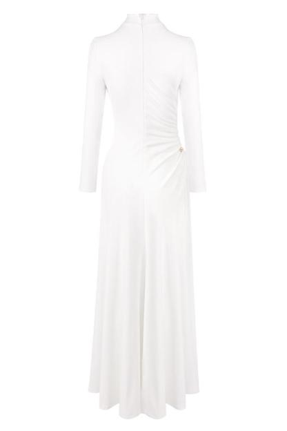 Long Sleeve Gathering Slit Maxi Dress