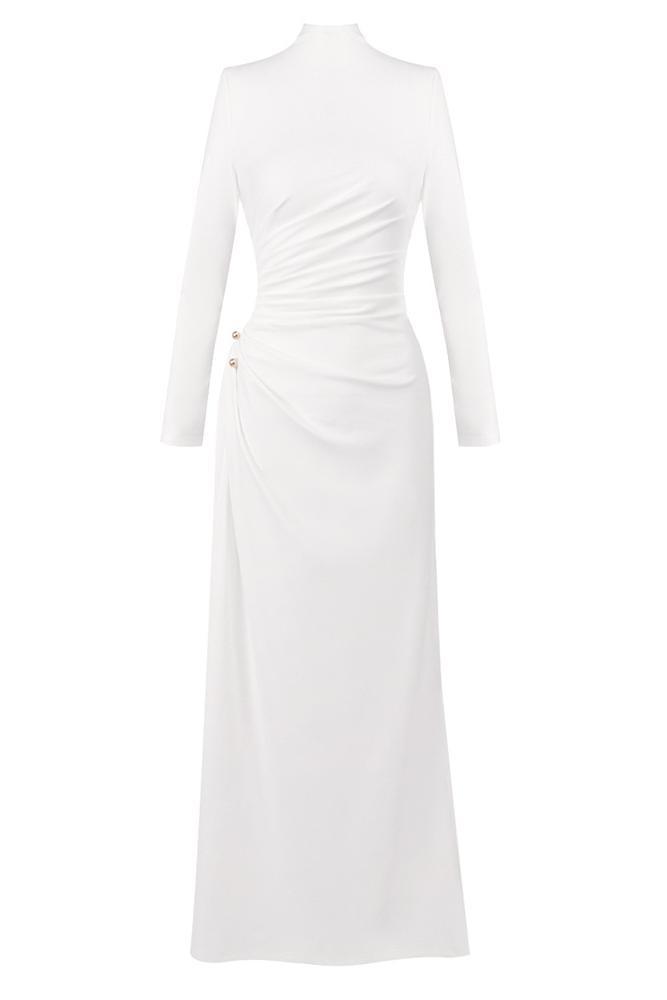 Long Sleeve Gathering Slit Maxi Dress