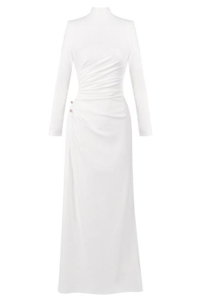 Long Sleeve Gathering Slit Maxi Dress