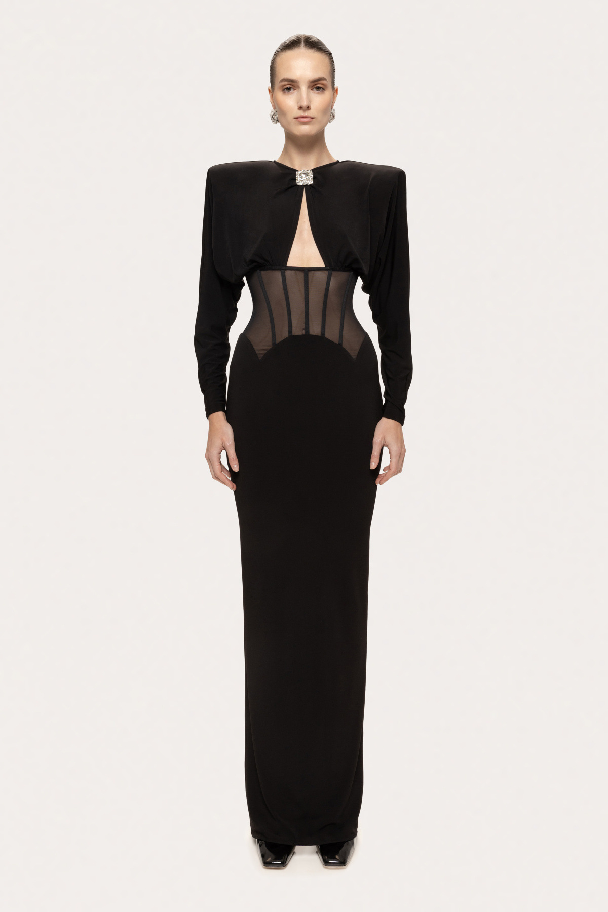 Rhinestone Cut-Out Corset Maxi Dress