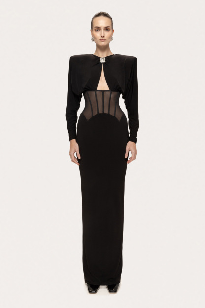 Rhinestone Cut-Out Corset Maxi Dress