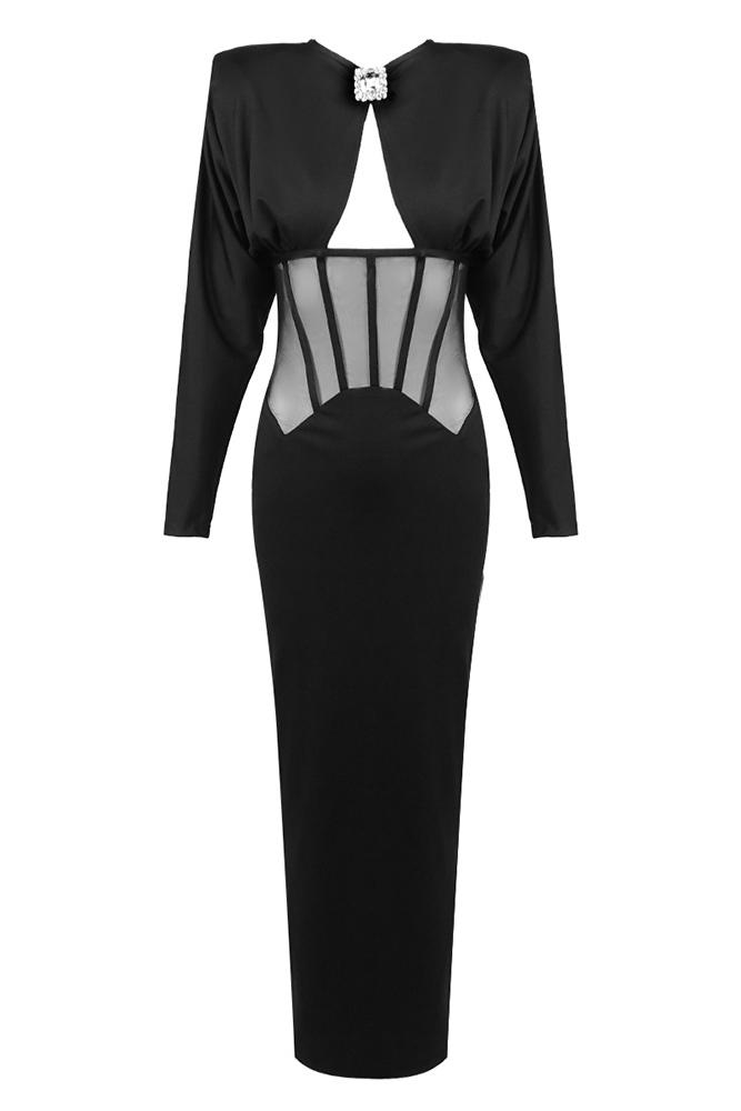 Rhinestone Cut-Out Corset Maxi Dress