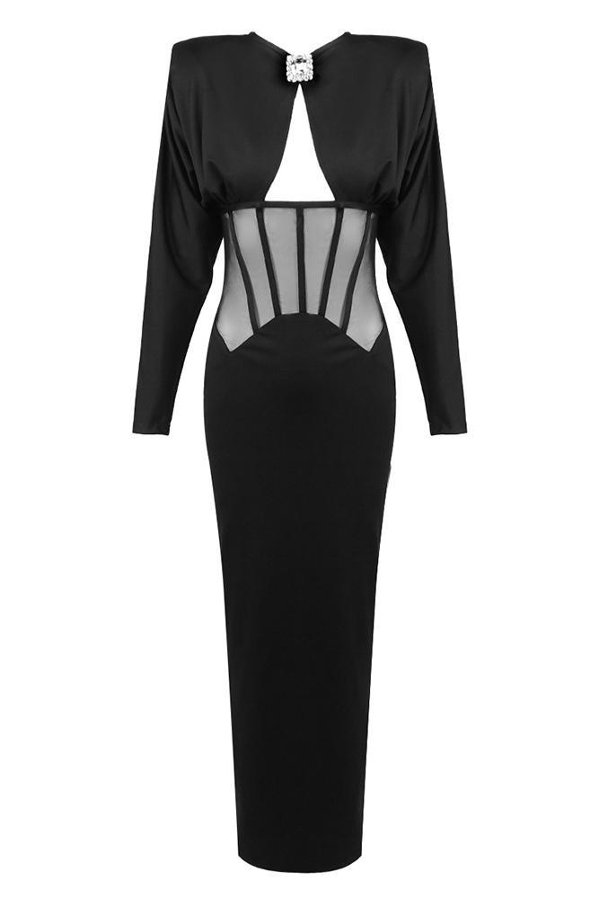 Rhinestone Cut-Out Corset Maxi Dress