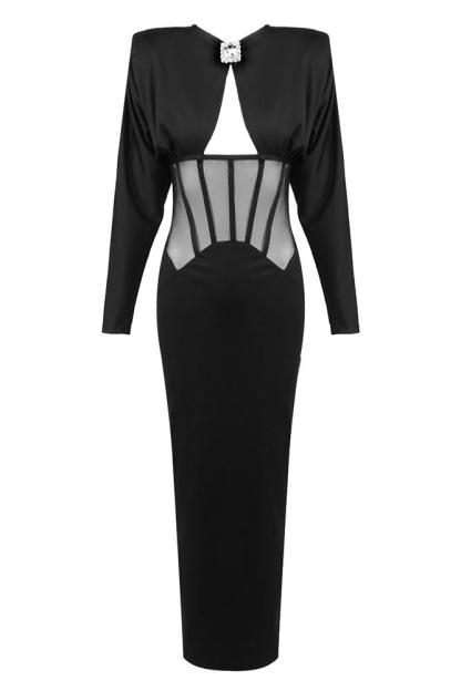 Rhinestone Cut-Out Corset Maxi Dress