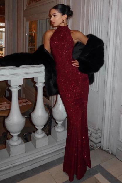 Luxury Sleeveless Halter Neck Maxi Dress