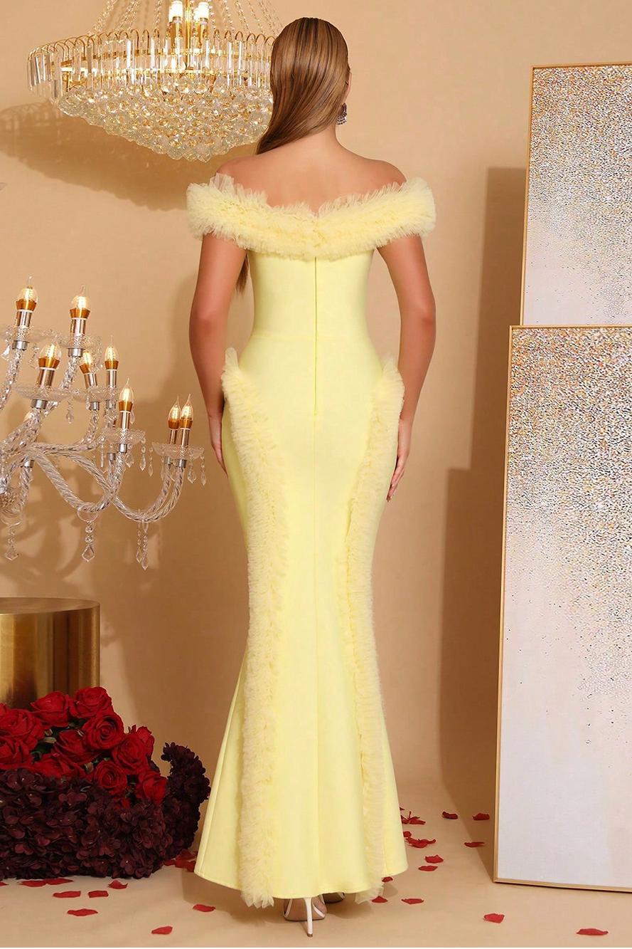 Bandage Splicing Mesh Frill Sleeveless Maxi Dress