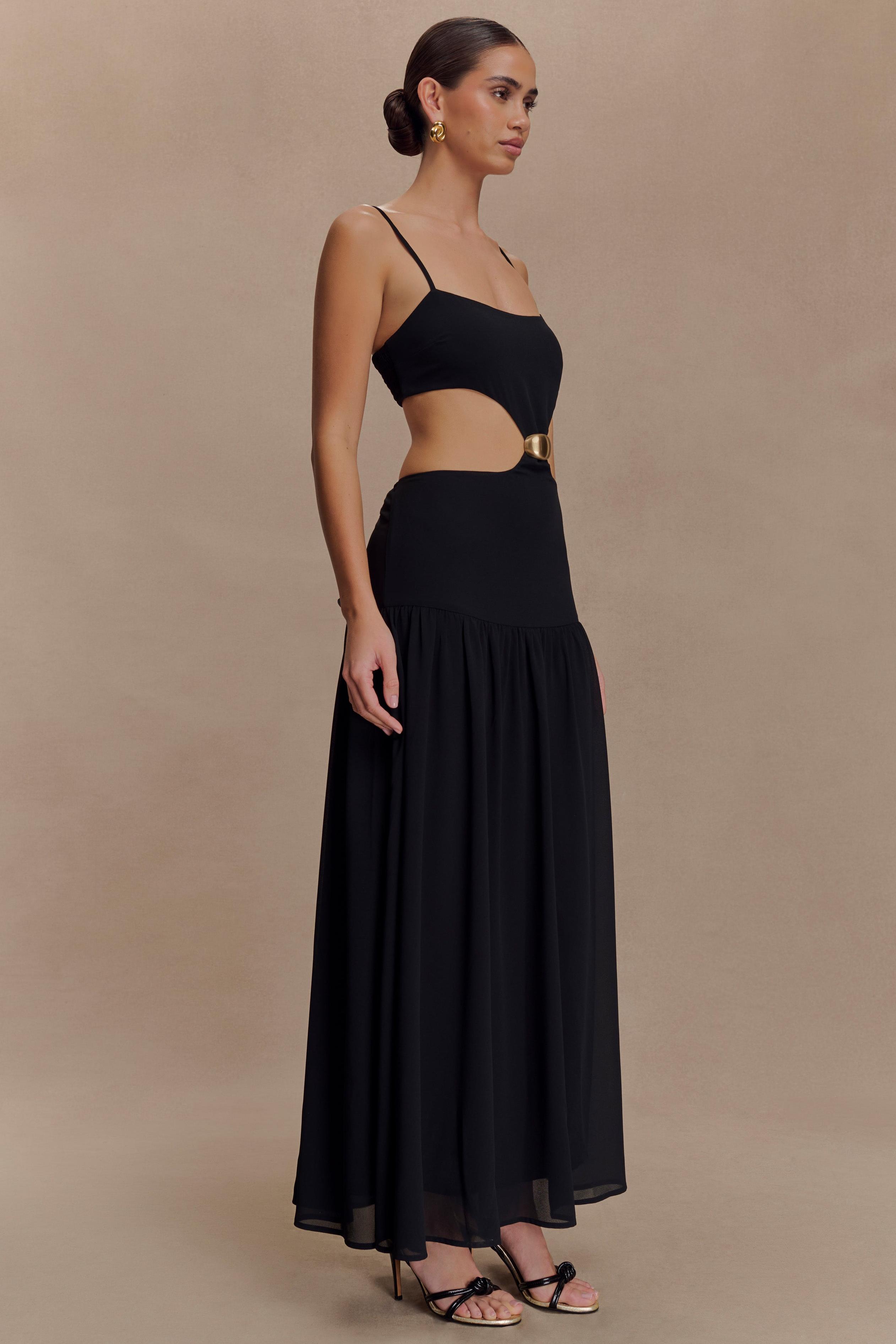 Chiffon Metal Decoration Cut-Out Maxi Dress With Cape