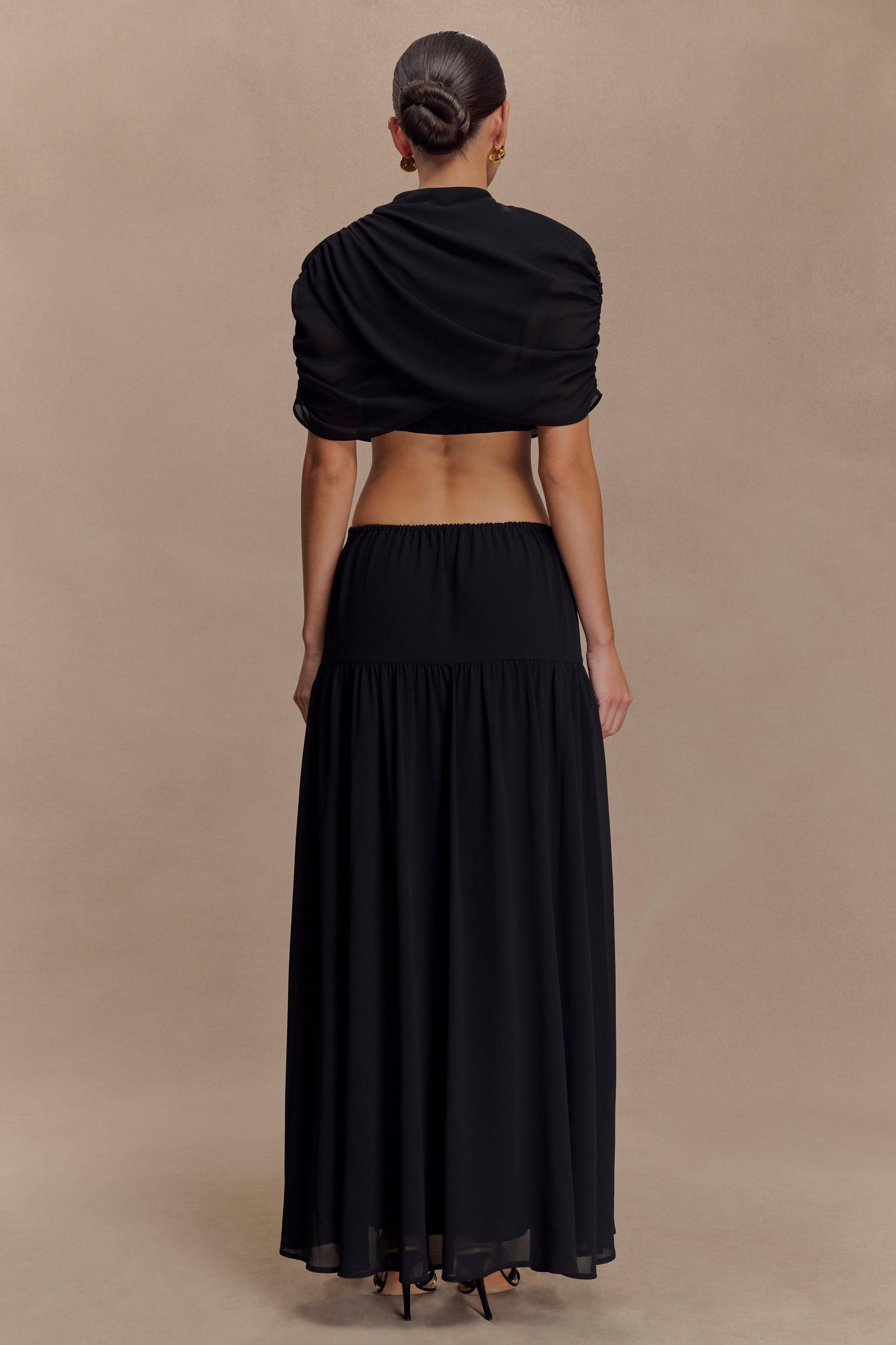 Chiffon Metal Decoration Cut-Out Maxi Dress With Cape