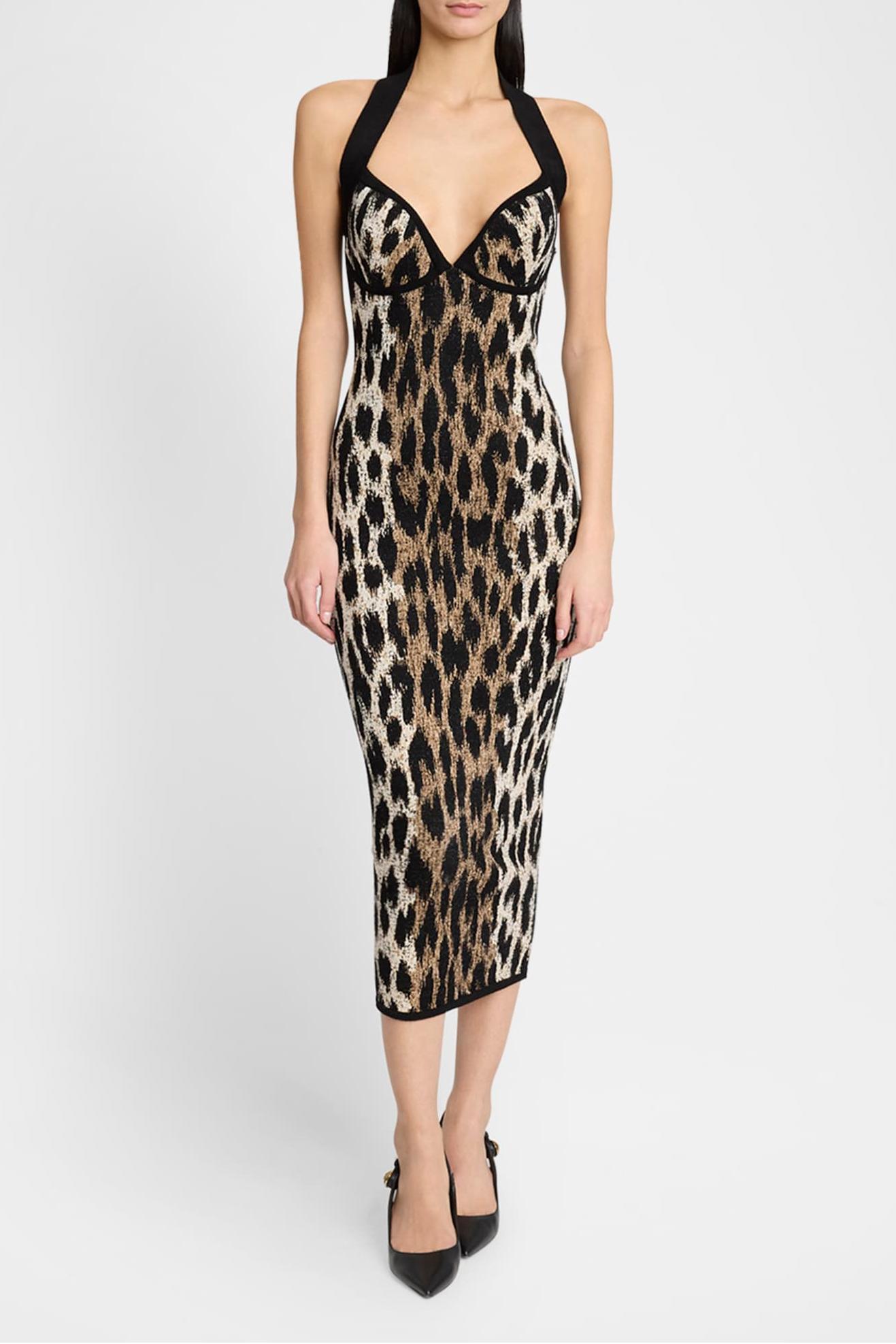 Leopard Print Lace-Up Sleeveless Midi Dress