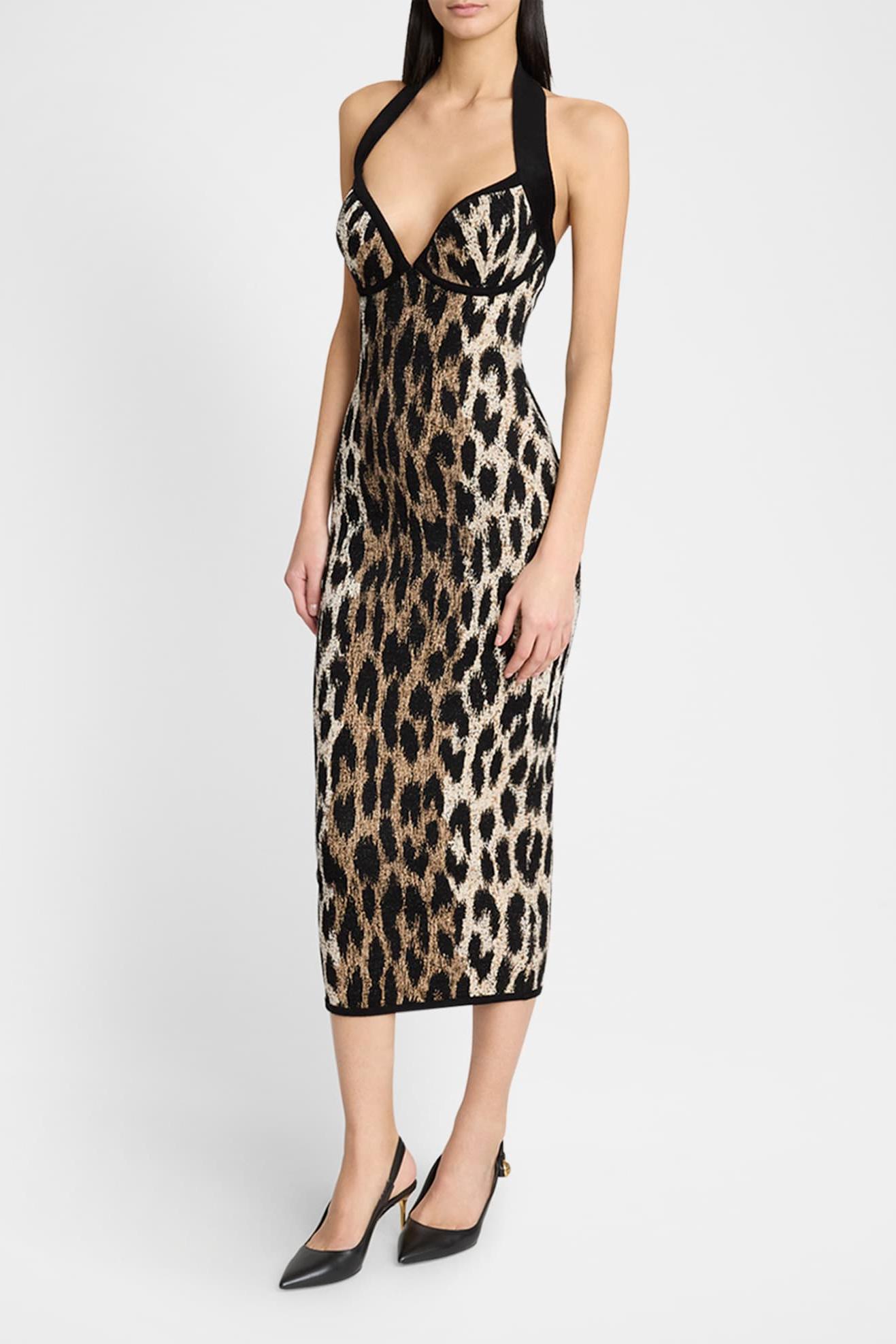 Leopard Print Lace-Up Sleeveless Midi Dress