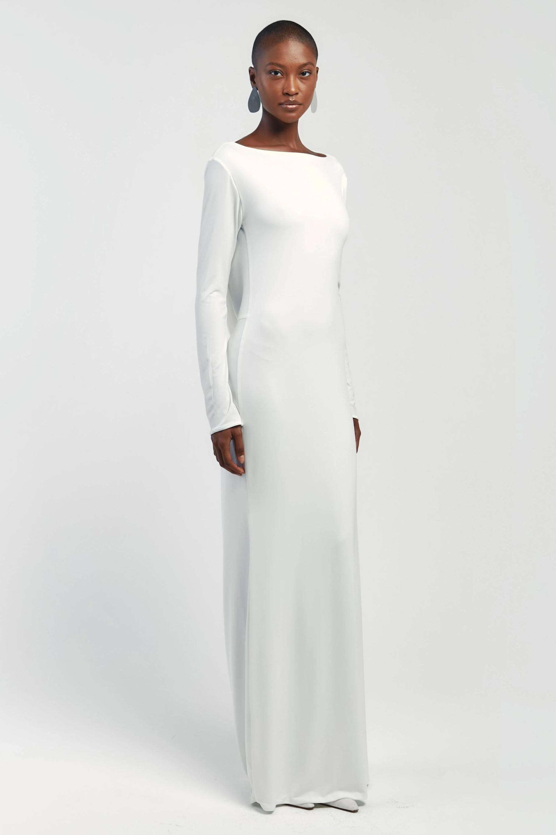 Solid Long Sleeve Backless Maxi Dress