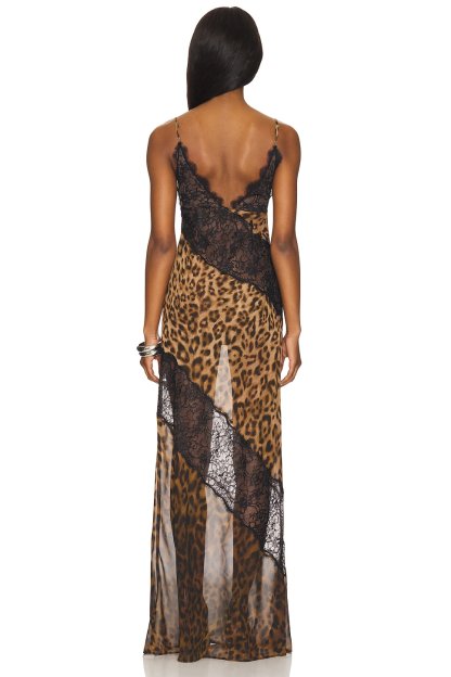 Leopard Print Splicing Lace Sleeveless Maxi Dress