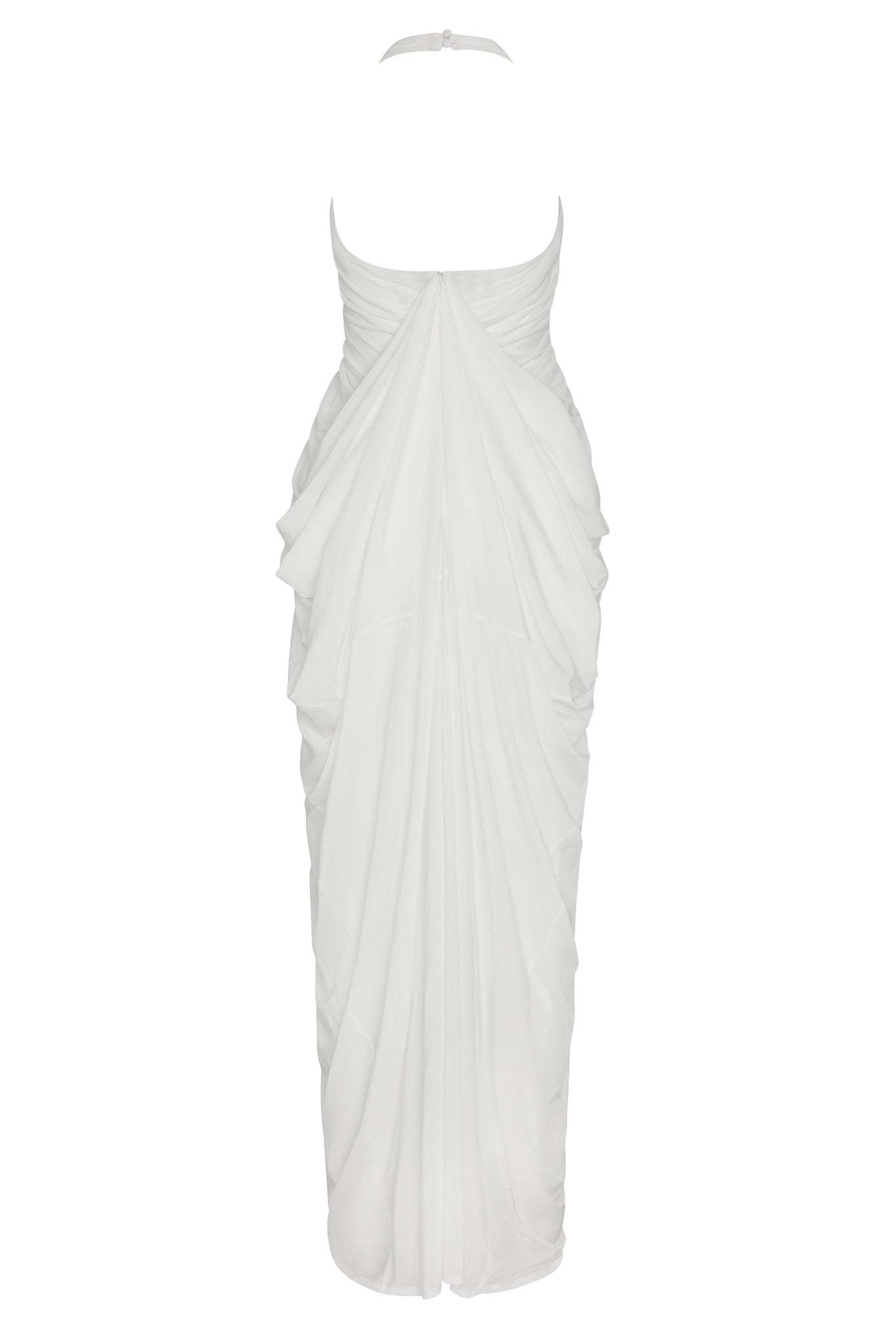 Solid Mesh Halter Neck Gathering Maxi Dress