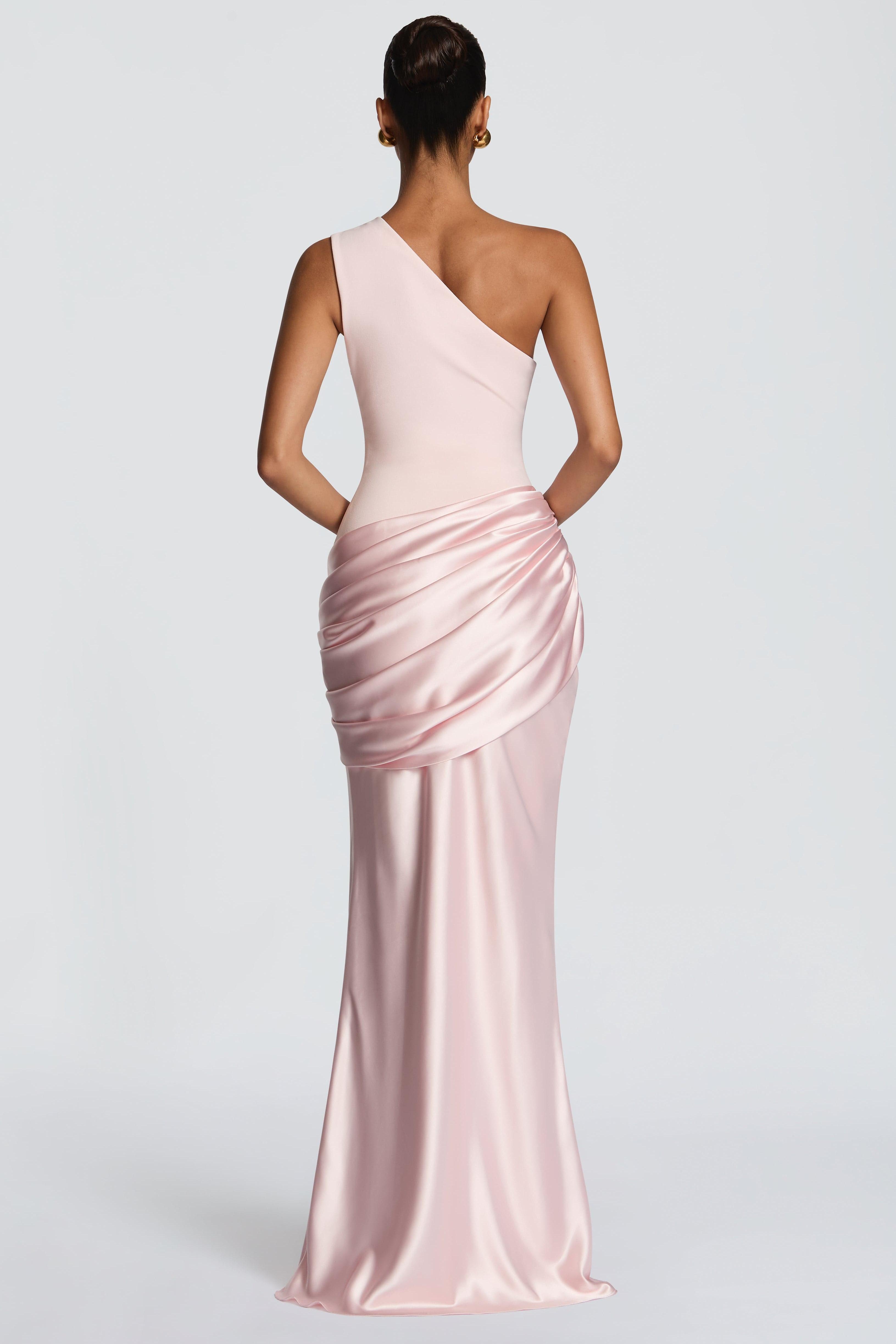 Satin Sleeveless One-Shoulder Maxi Dress
