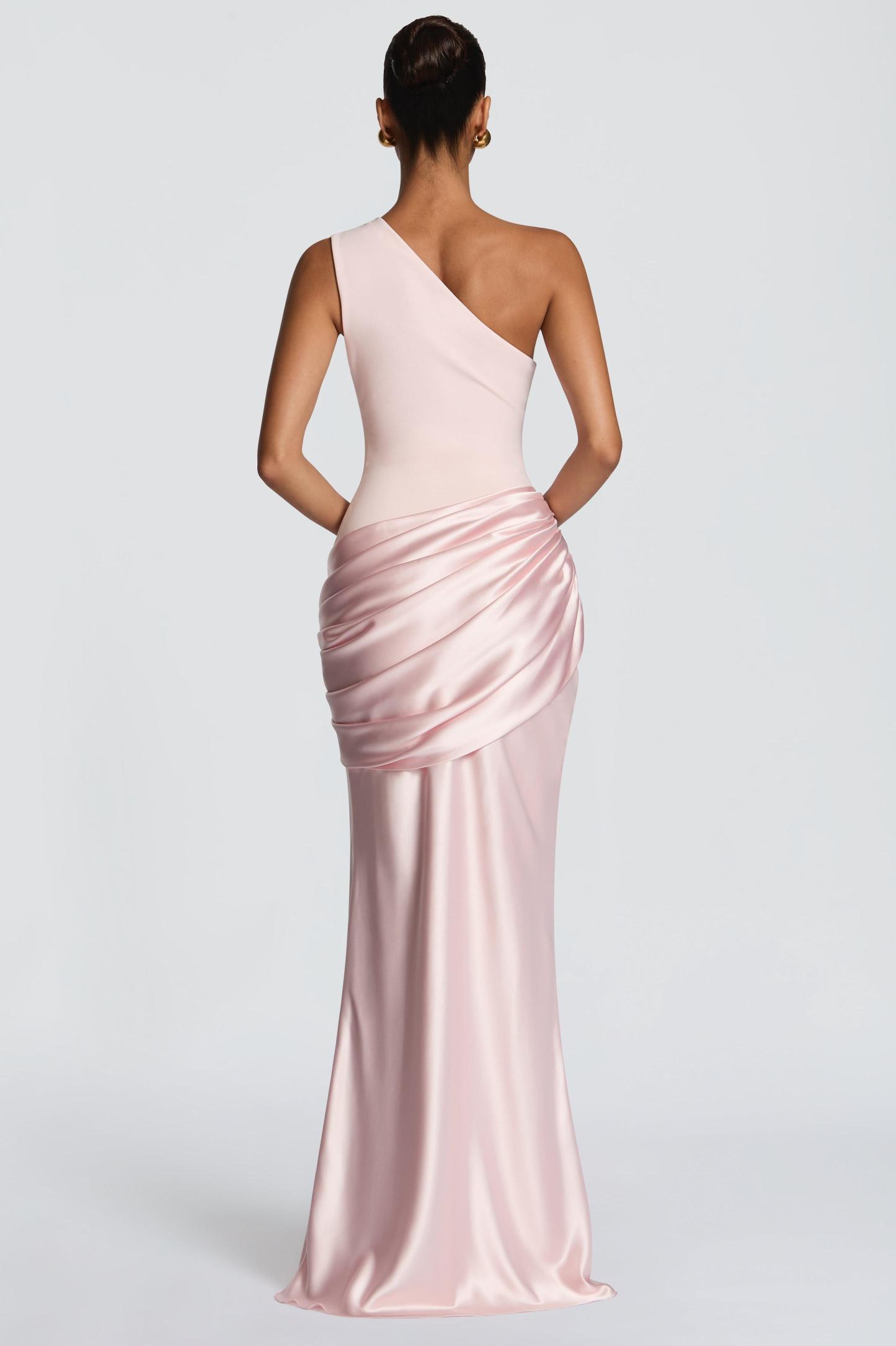 Satin Sleeveless One-Shoulder Maxi Dress