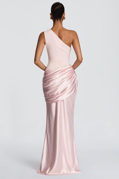 Satin Sleeveless One-Shoulder Maxi Dress