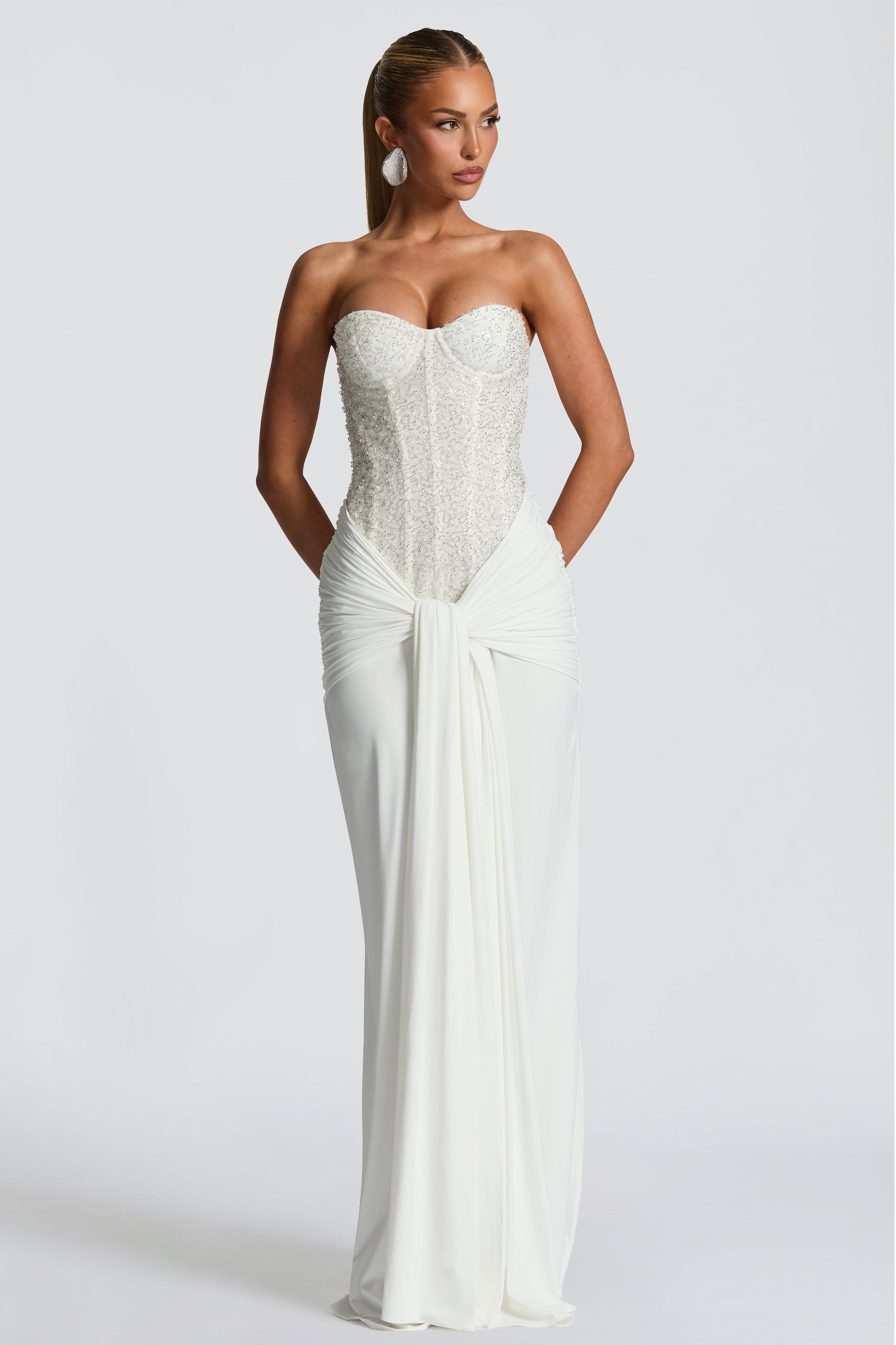 Sequin Off-Shoulder Sweetheart Neck Maxi Dress