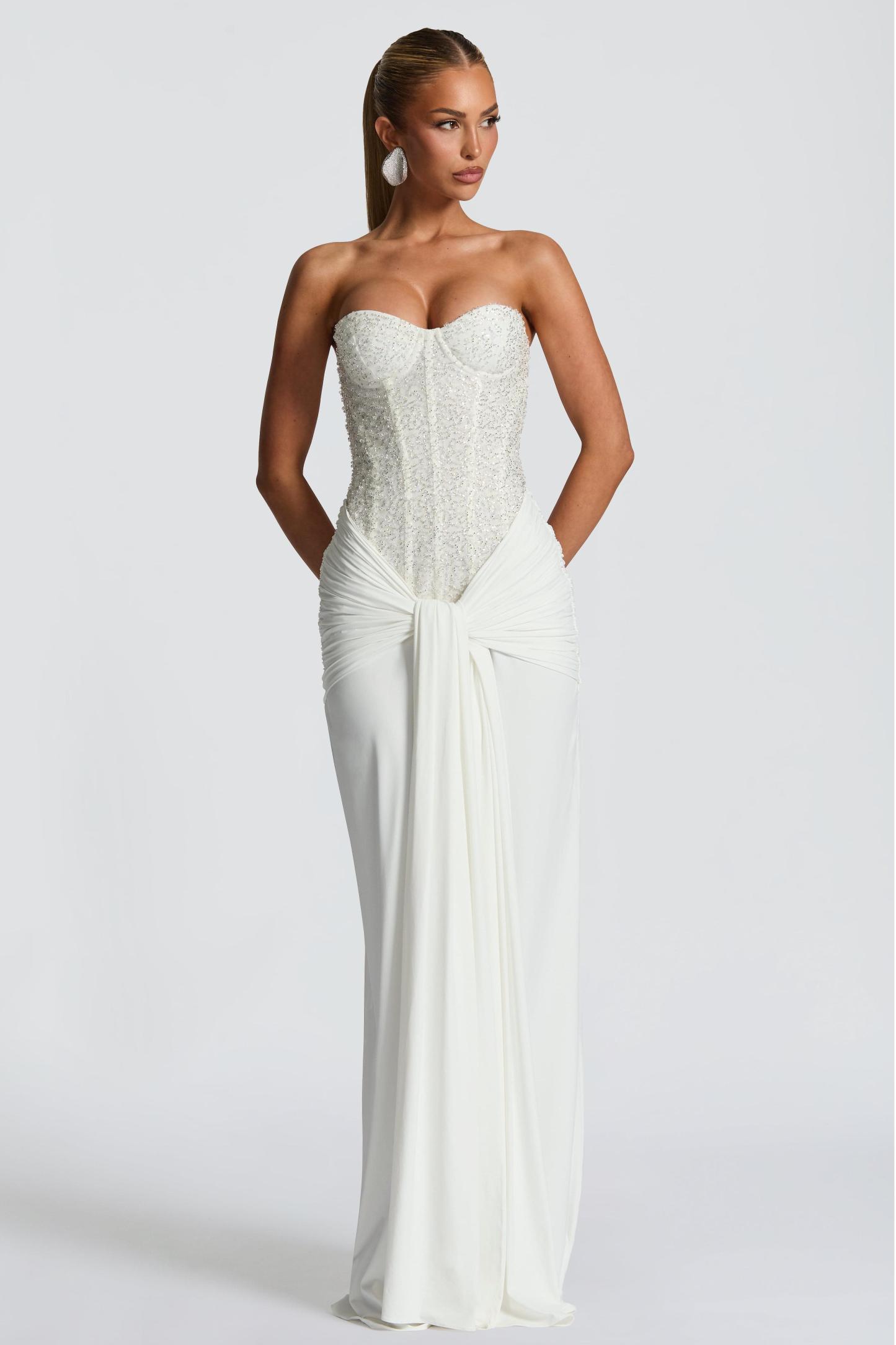 Sequin Off-Shoulder Sweetheart Neck Maxi Dress