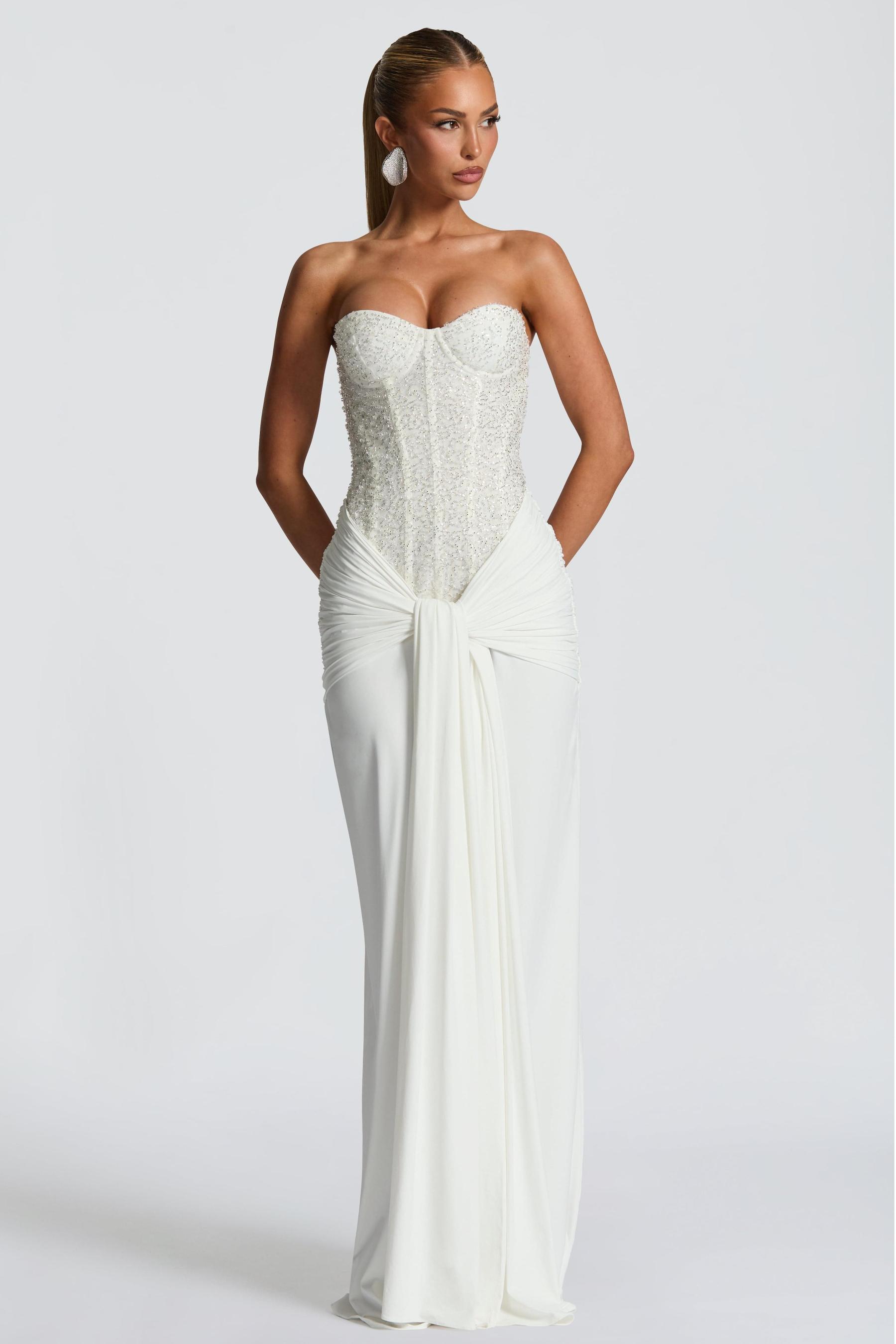 Sequin Off-Shoulder Sweetheart Neck Maxi Dress