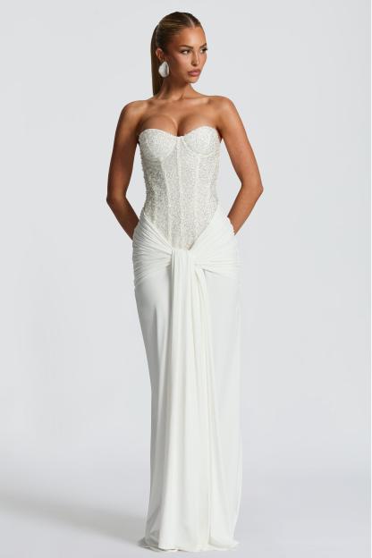 Sequin Off-Shoulder Sweetheart Neck Maxi Dress