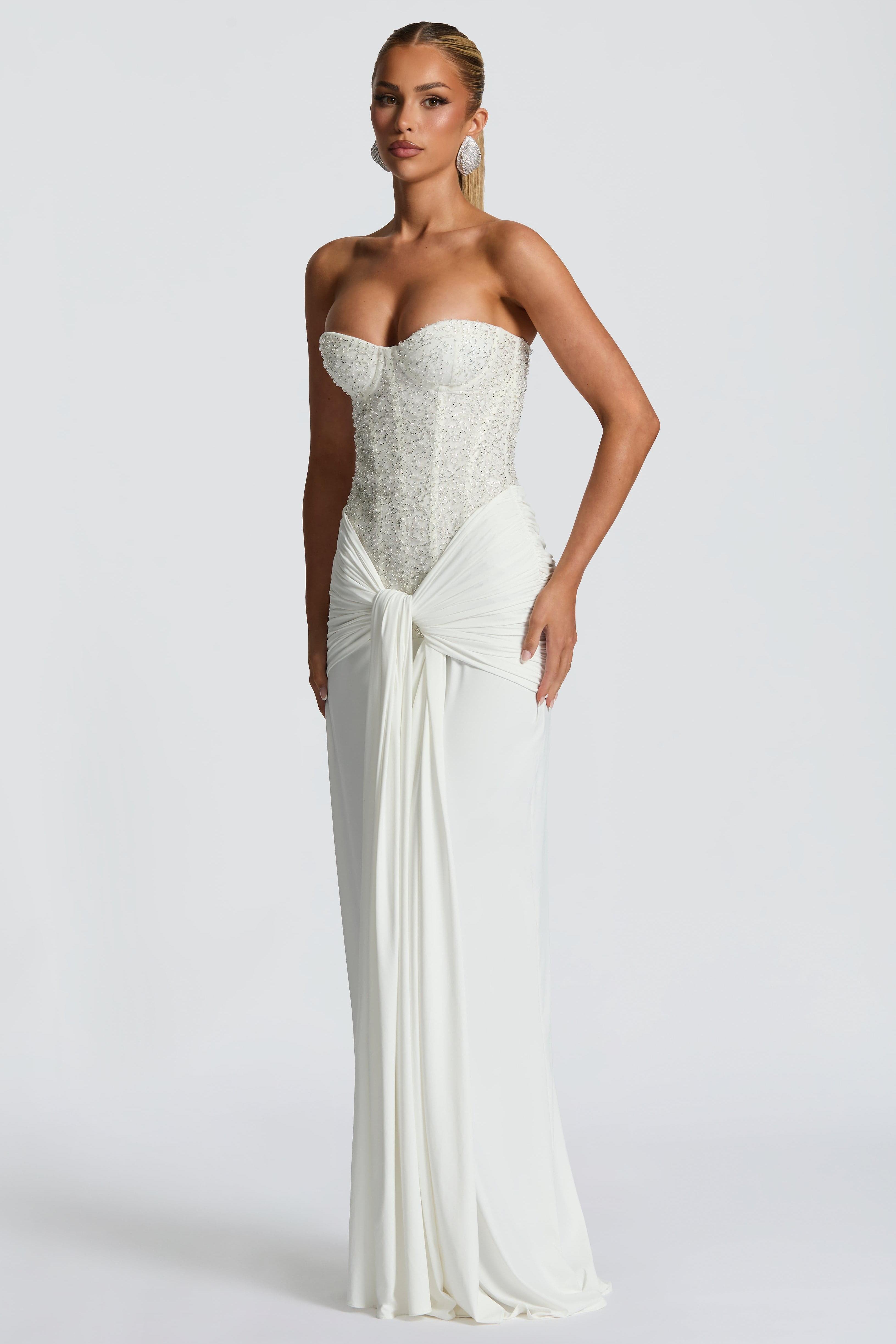 Sequin Off-Shoulder Sweetheart Neck Maxi Dress