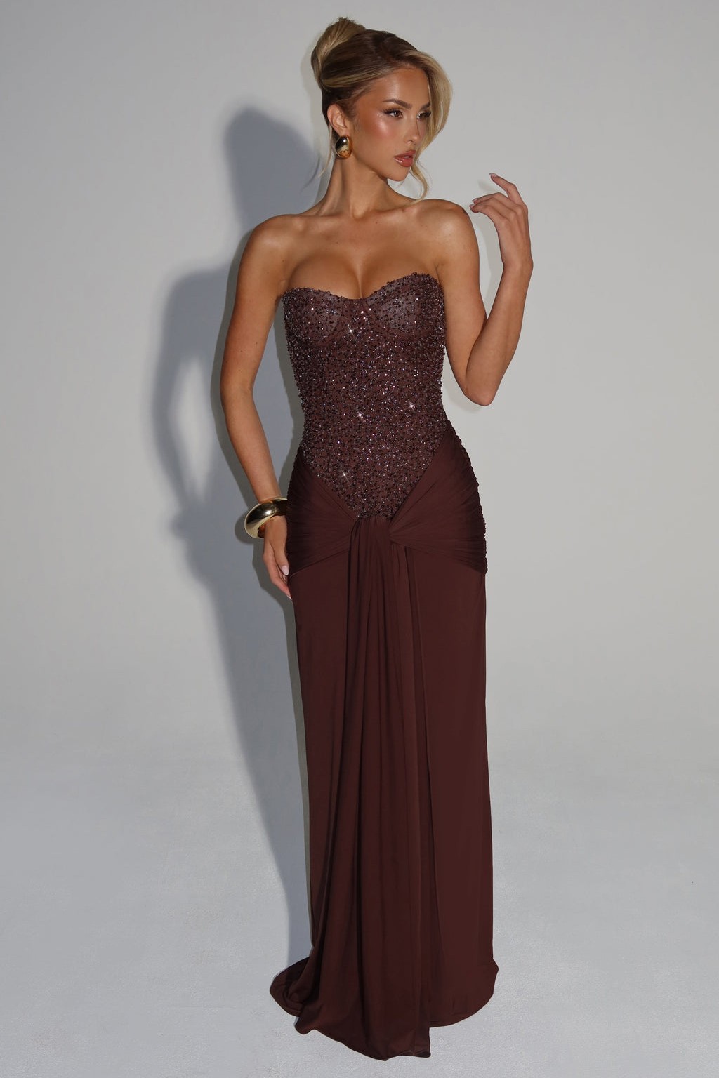Sequin Off-Shoulder Sweetheart Neck Maxi Dress