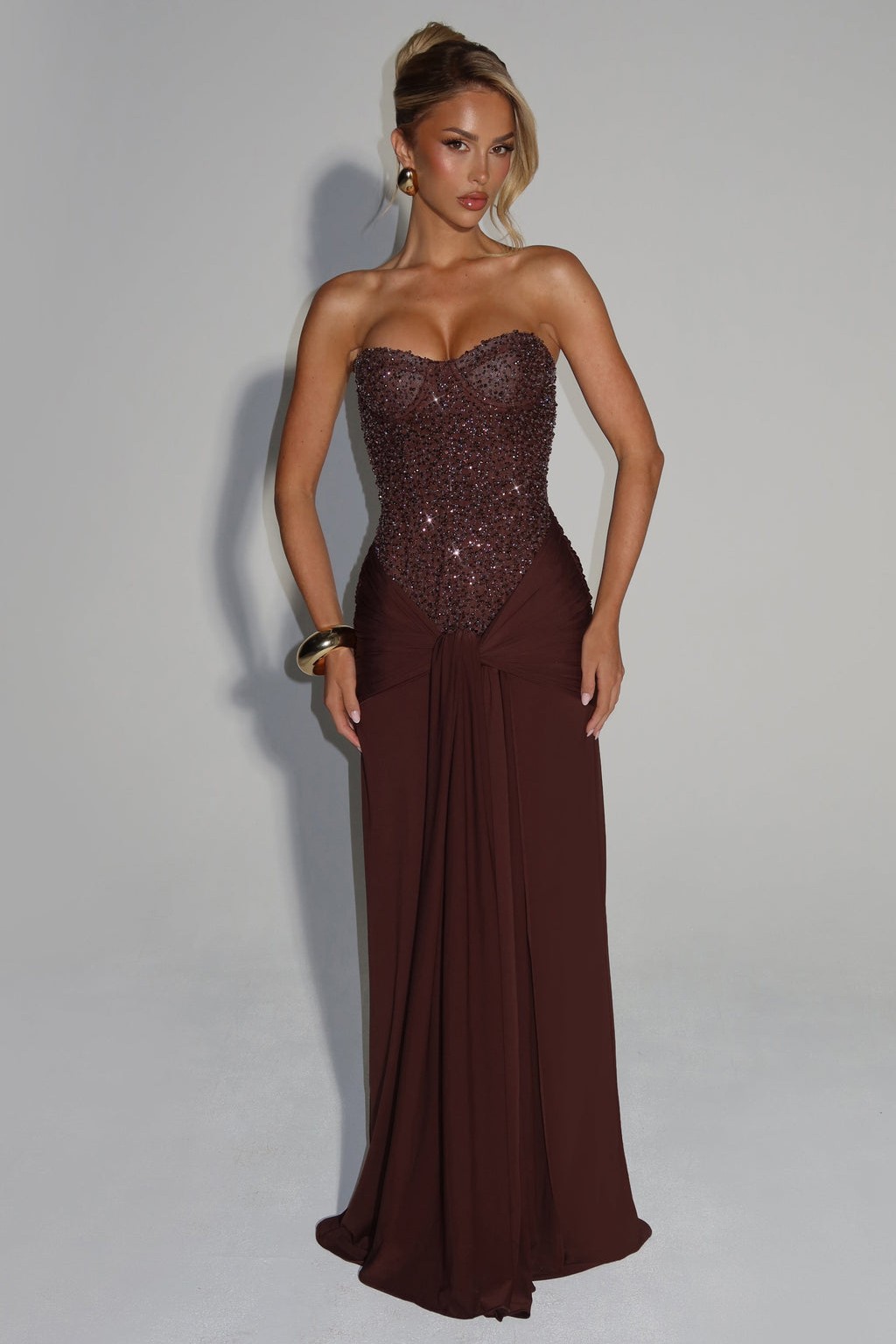 Sequin Off-Shoulder Sweetheart Neck Maxi Dress